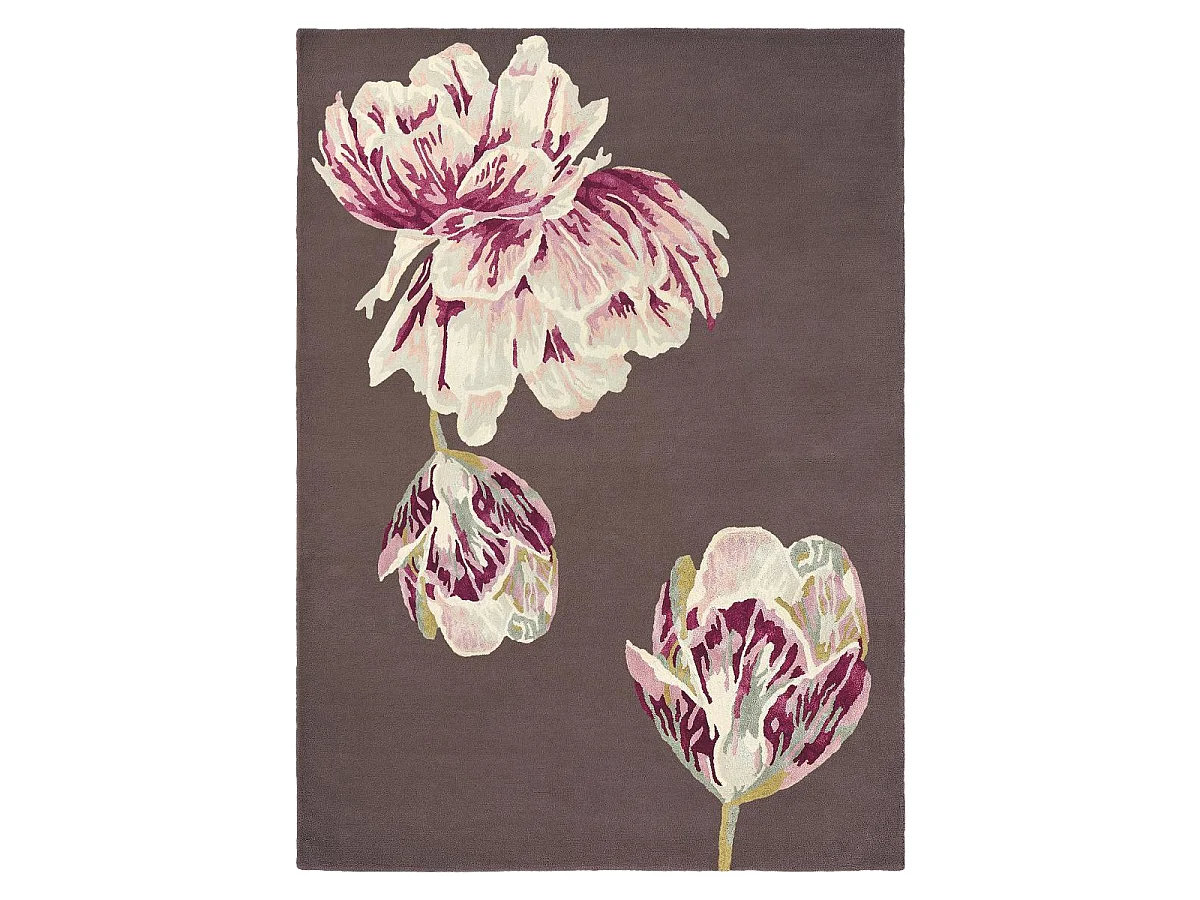 tappeto da ingresso 140x200 realizzato a mano in lana marrone e beige fantasia floreale