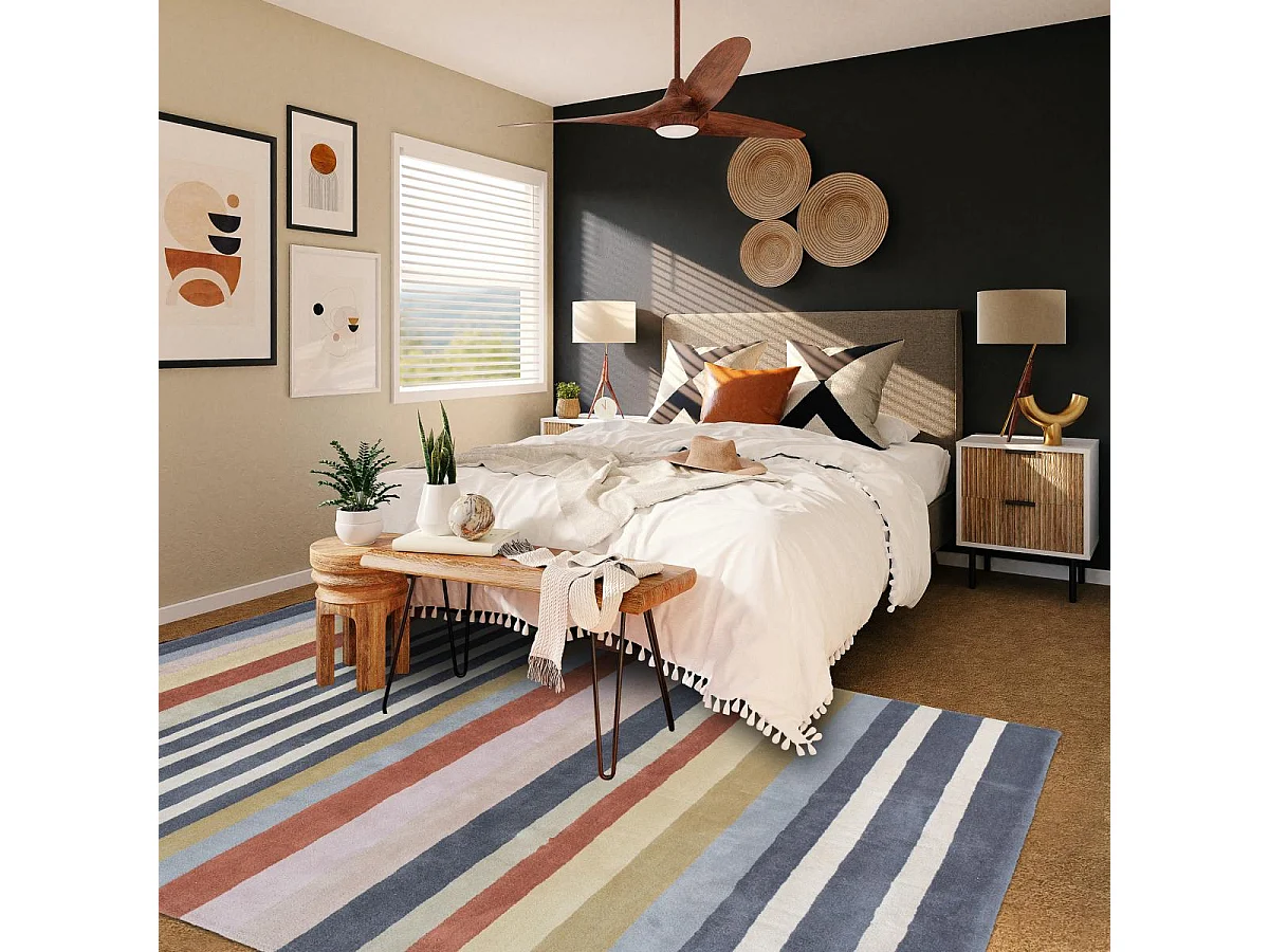 tapis grand salon 250x350 fait à la main en laine mutlicolore motif géométrique