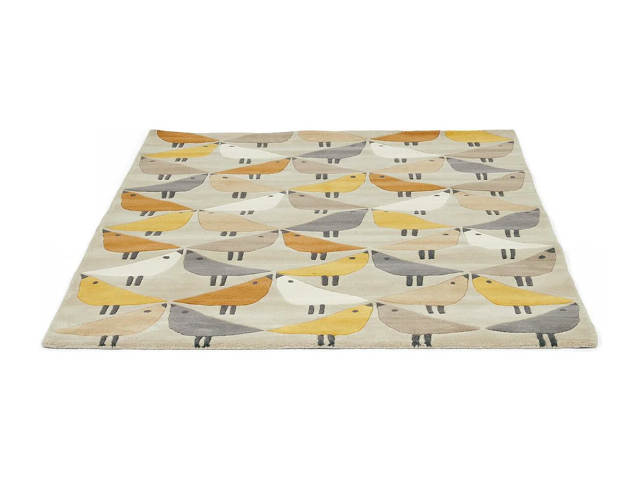 tapis couloir 90x150 fait à la main en laine gris et jaune motif animaux