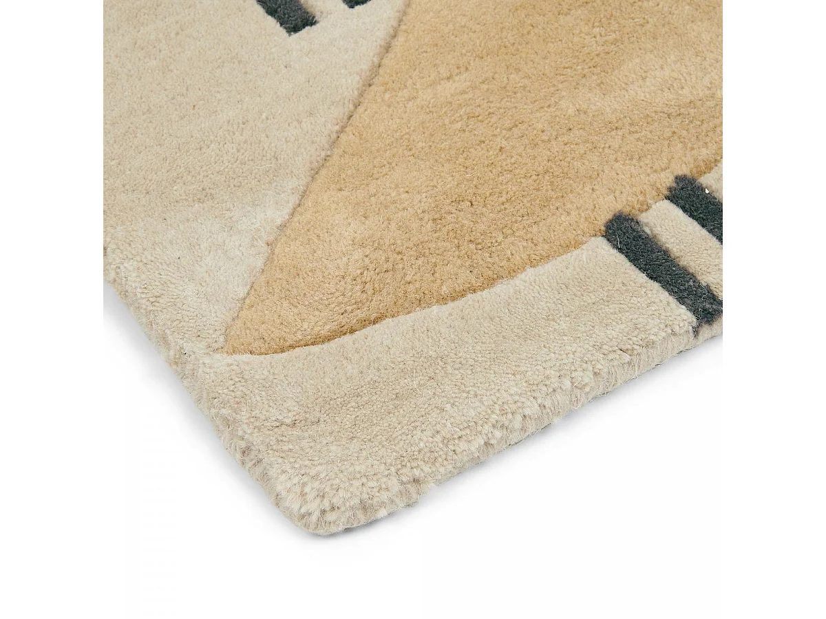 tapis couloir 90x150 fait à la main en laine gris et jaune motif animaux