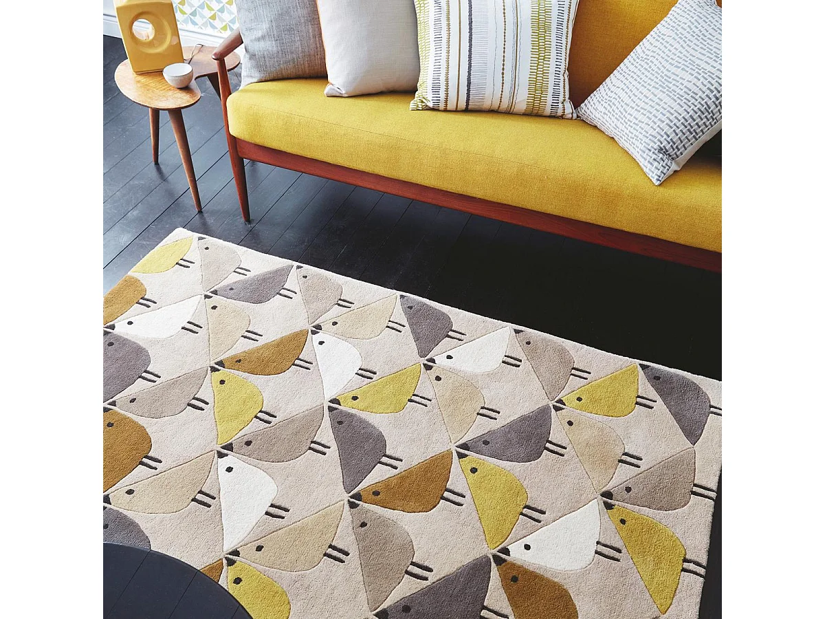 tapis couloir 90x150 fait à la main en laine gris et jaune motif animaux