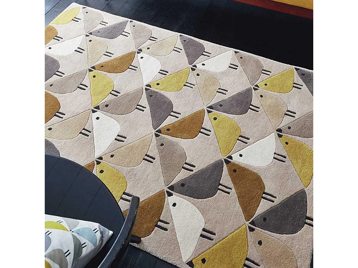 Tappeto da ingresso 90x150 realizzato a mano in lana grigia e gialla con fantasia animalier