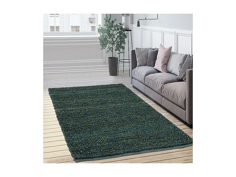 tapis salle à manger 250x350 tissé en laine vert rectangle motif uni COBLE