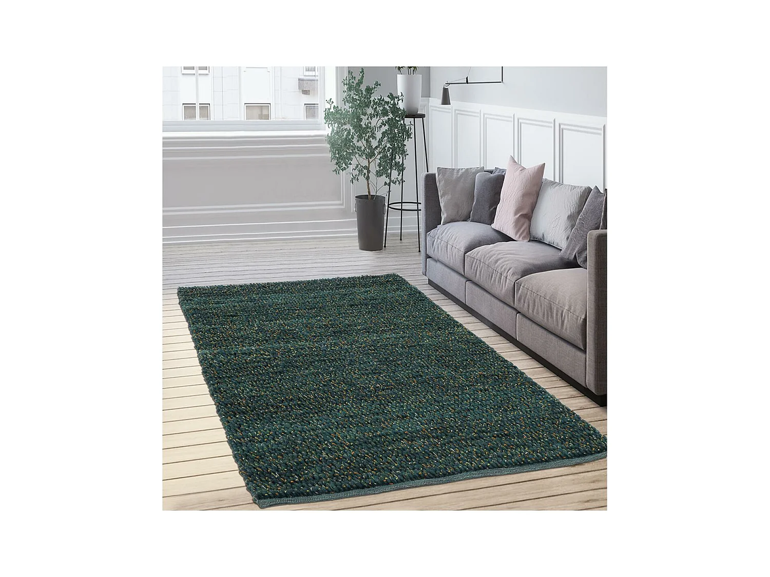 tapis salle à manger 250x350 tissé en laine vert rectangle motif uni COBLE