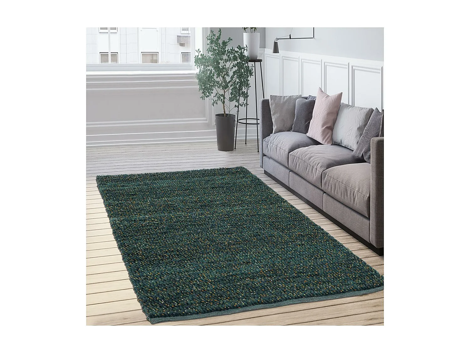 tapis salle à manger 250x350 tissé en laine vert rectangle motif uni COBLE