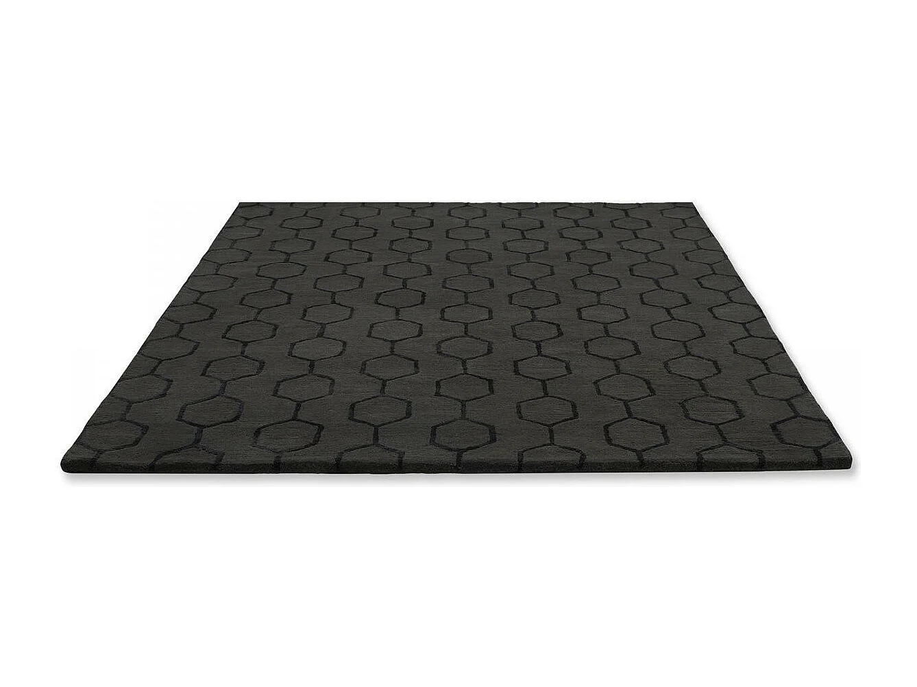tapis entrée 120x180 fait à la main en laine noir rectangle motif faux uni GIO