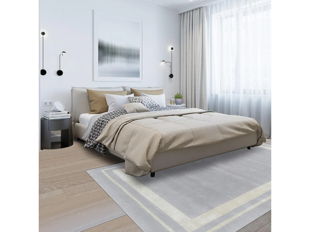 tapis salon 170x240 fait main en laine gris rectangle motif simple REDOOK