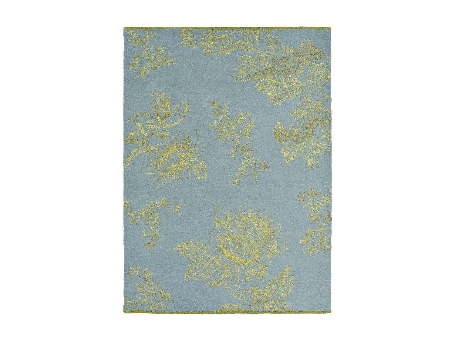 tapis chambre 120x180 fait à la main en laine bleu et or rectangle motif floral