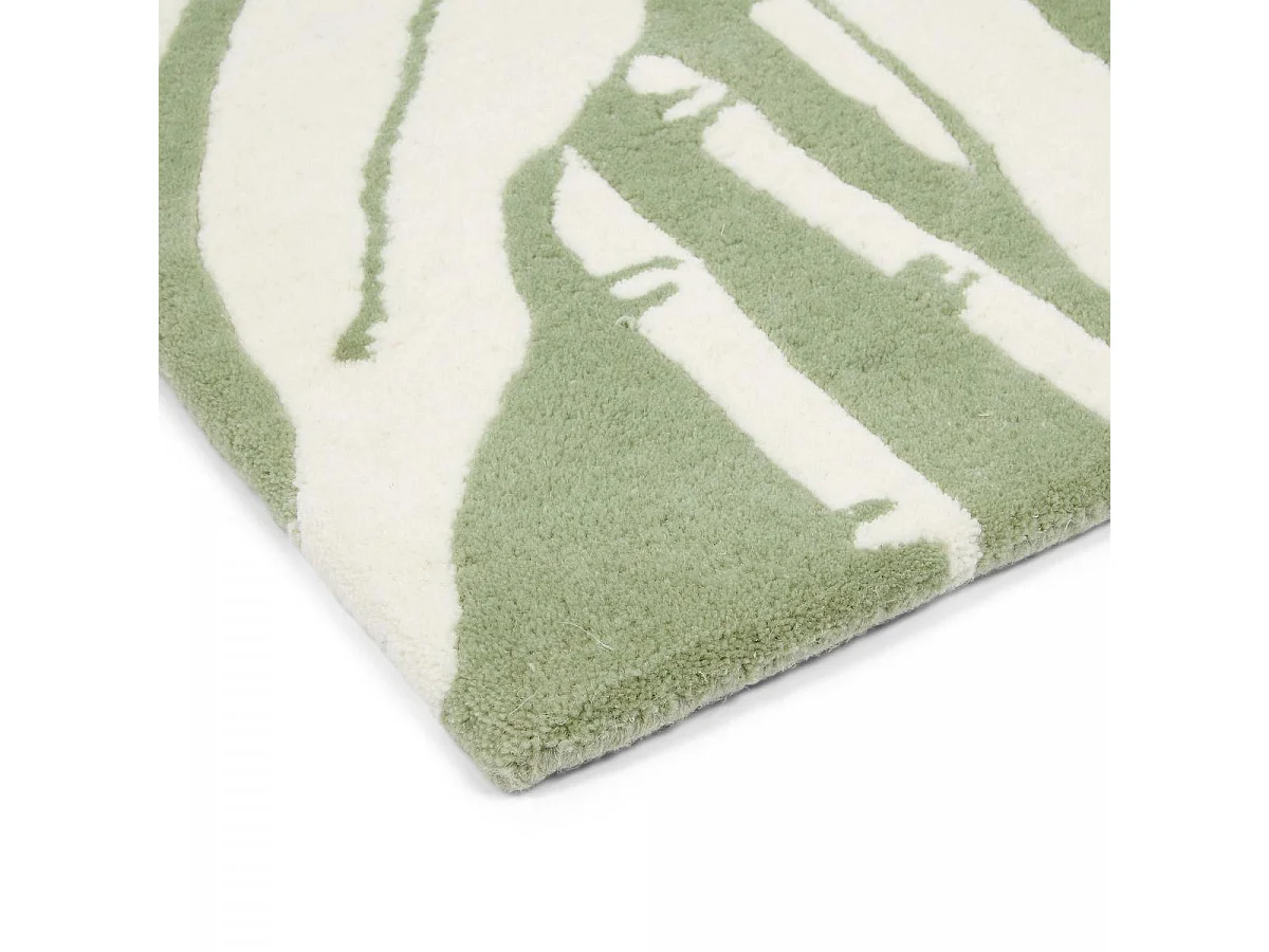 tapis salle à manger 200x280 fait à la main en laine vert gris et crème