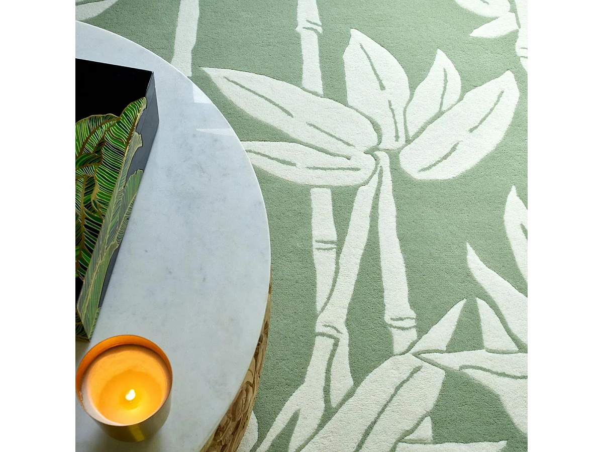 tapis salle à manger 200x280 fait à la main en laine vert gris et crème