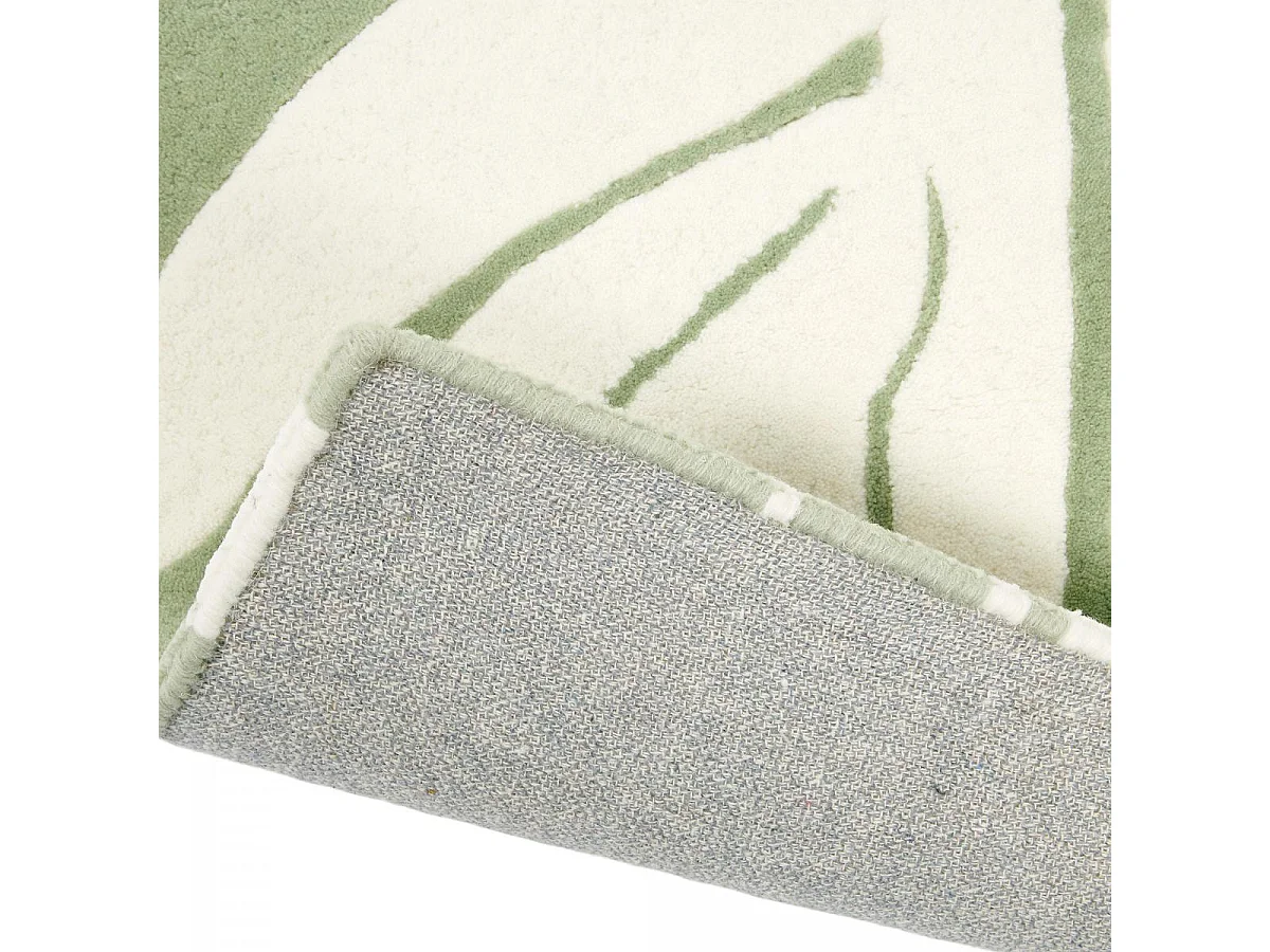 tapis salle à manger 200x280 fait à la main en laine vert gris et crème