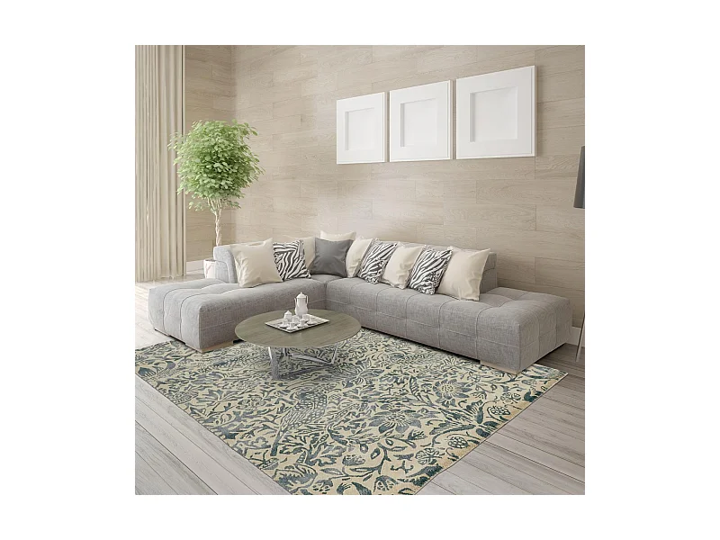 tapis salle à manger 250x350 fait à la main en laine gris et taupe