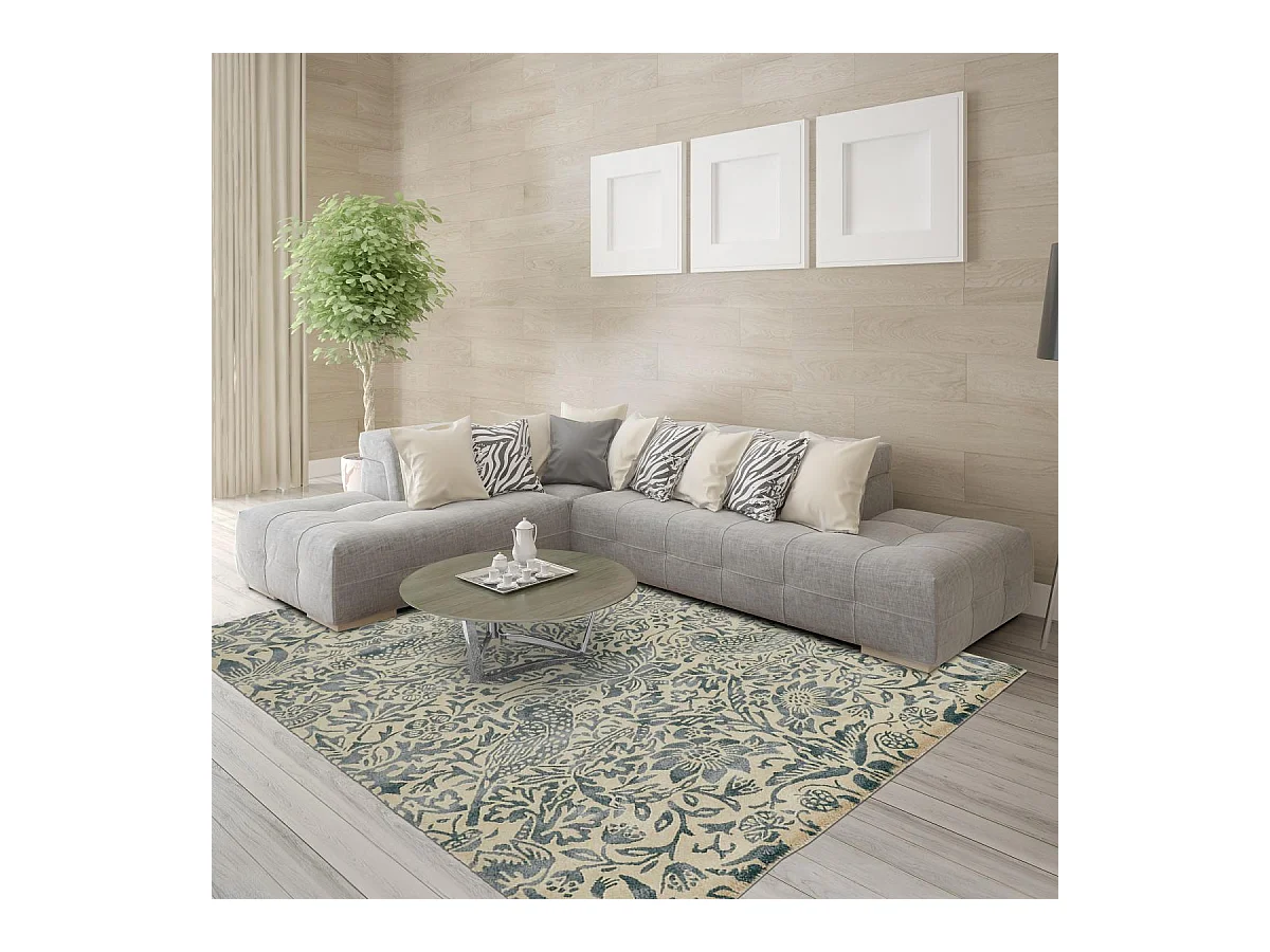 tapis salle à manger 250x350 fait à la main en laine gris et taupe