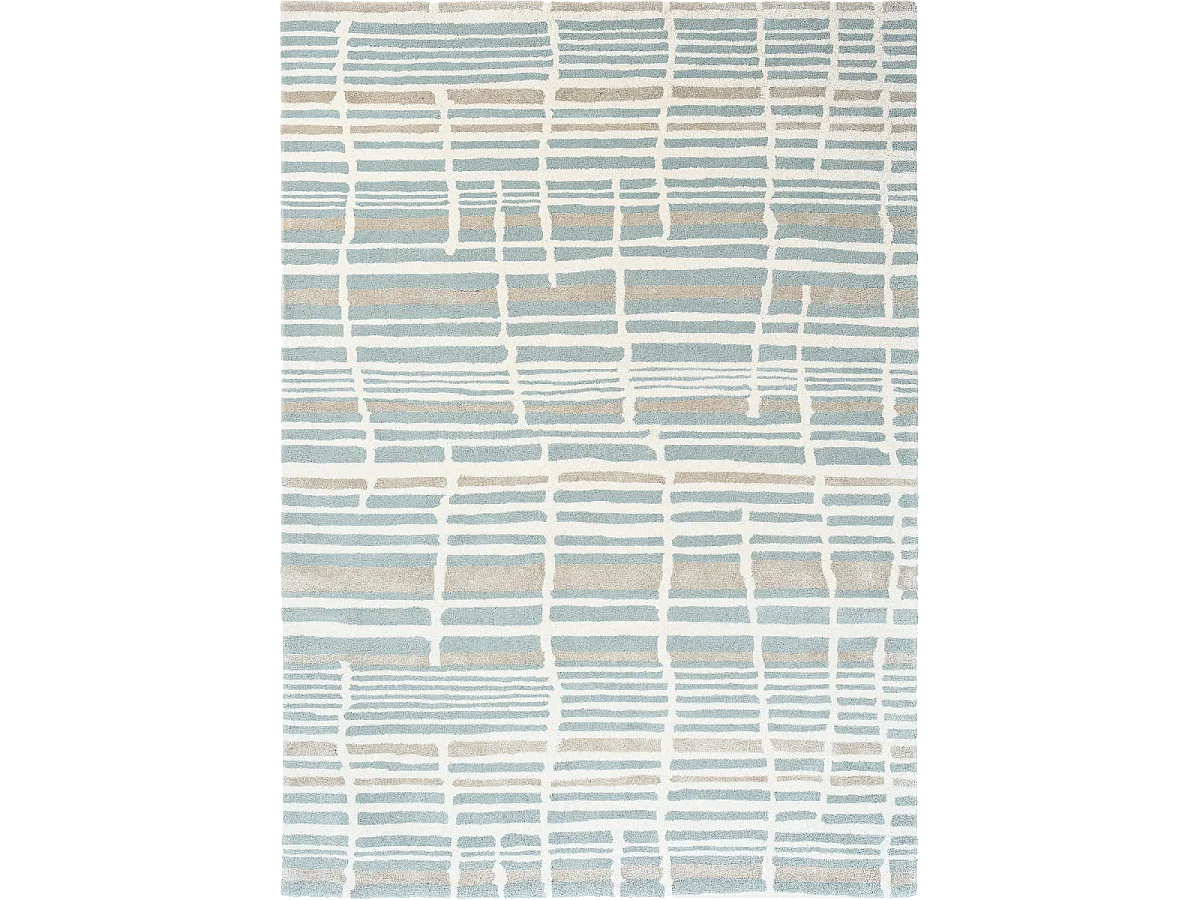 tapis salle à manger 200x280 fait à la main en laine bleu et gris