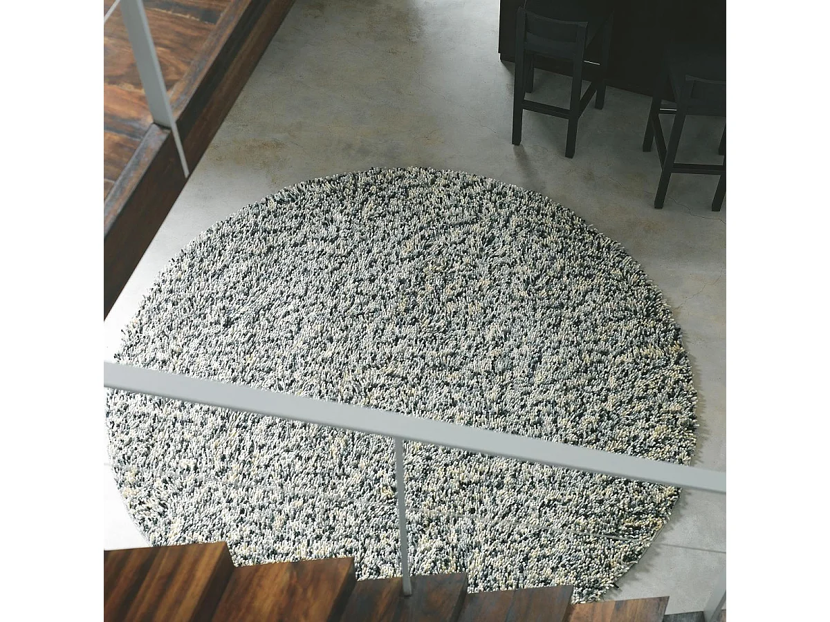 Tapis shaggy 250x350 rectangle tissé gris et blanc en laine motif faux uni ROCKS