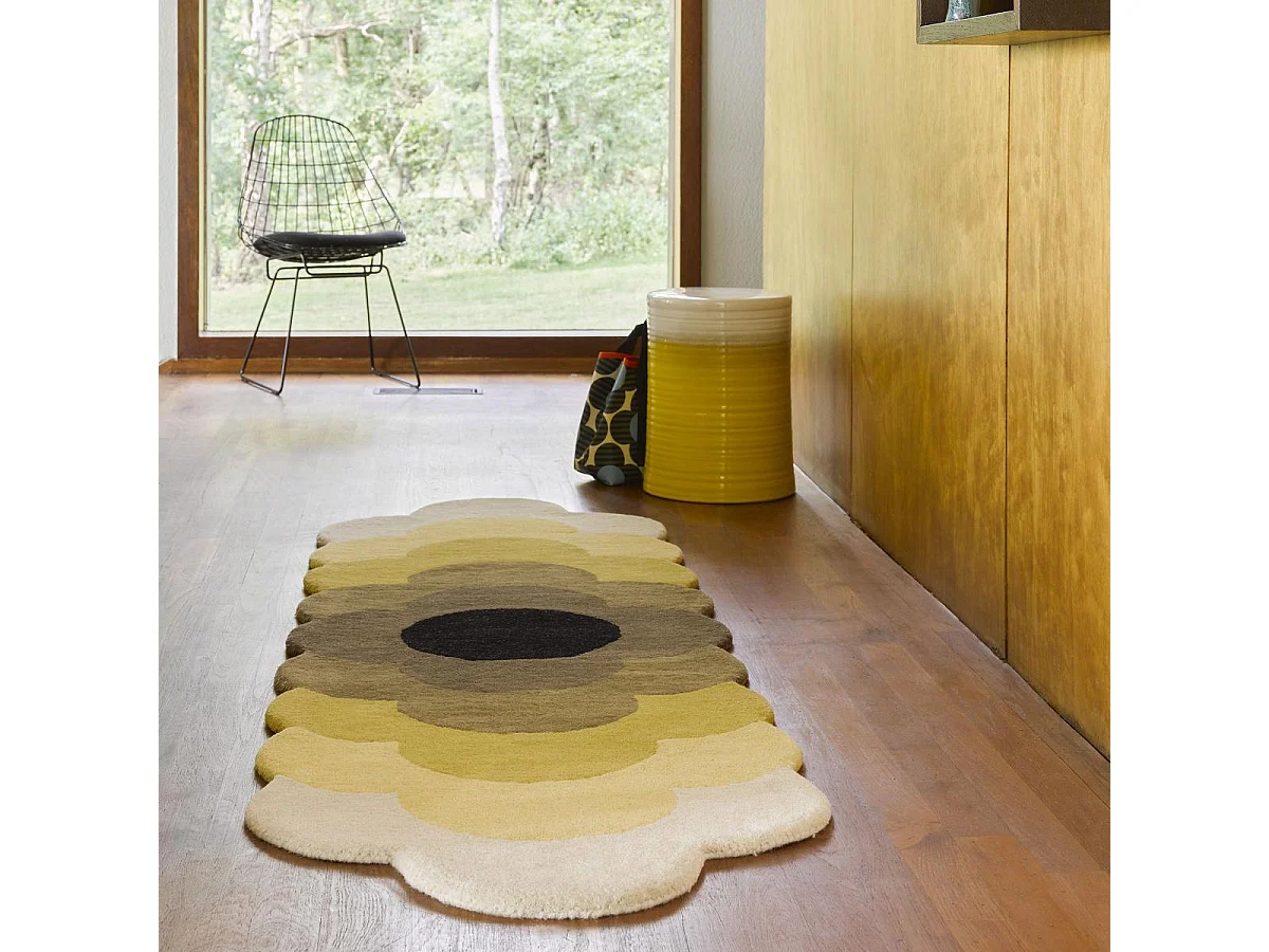 tapis entrée 67x230 fait à la main en laine jaune et marron