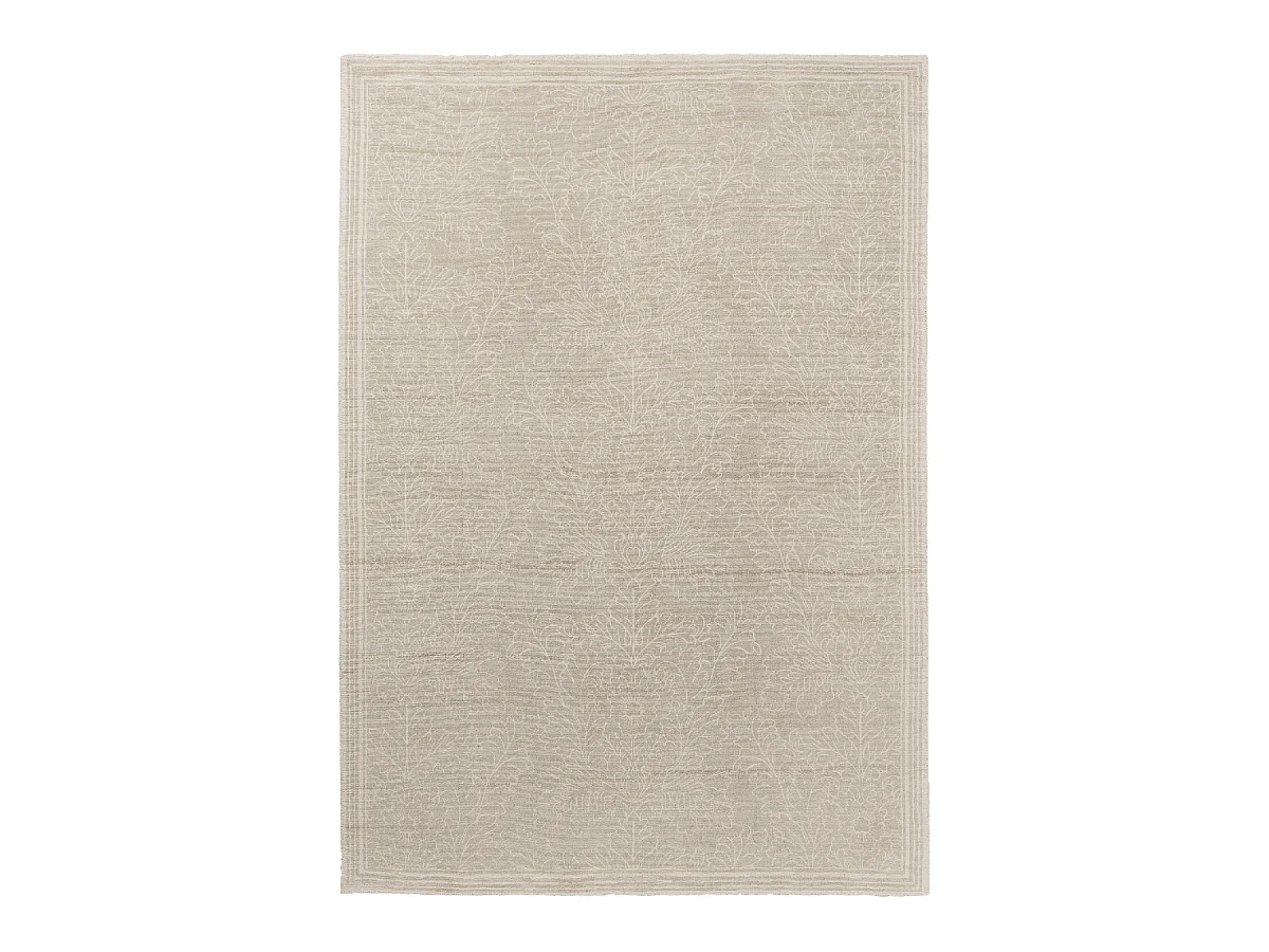tapis salon 200x280 fait main en coton beige rectangle motif floral SILEST