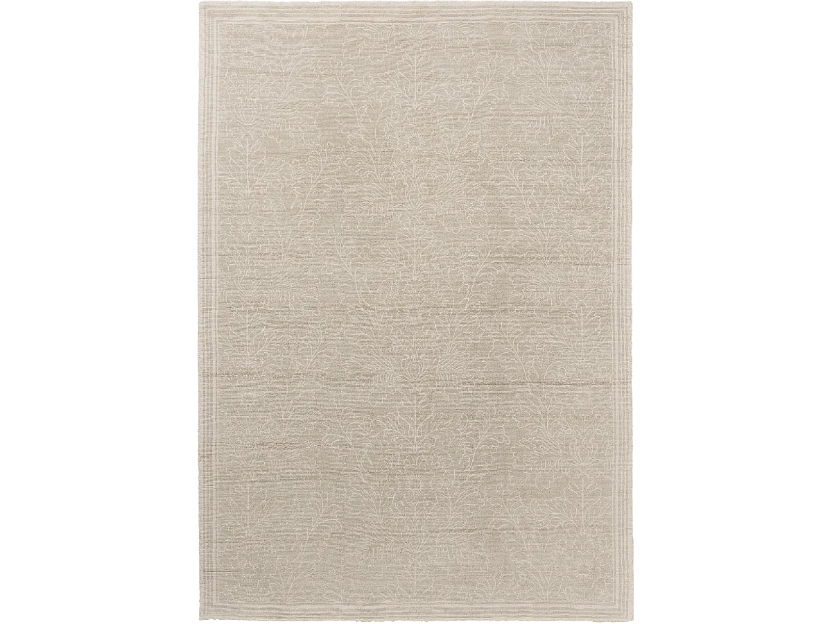 tapis salon 200x280 fait main en coton beige rectangle motif floral SILEST