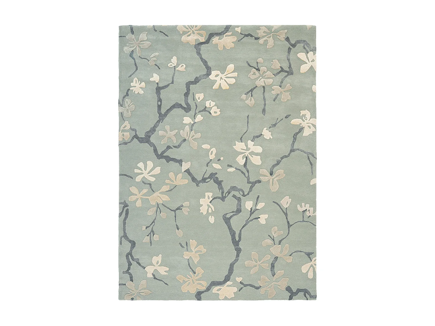 tapis entrée 140x200 fait à la main en laine bleu et gris rectangle motif floral