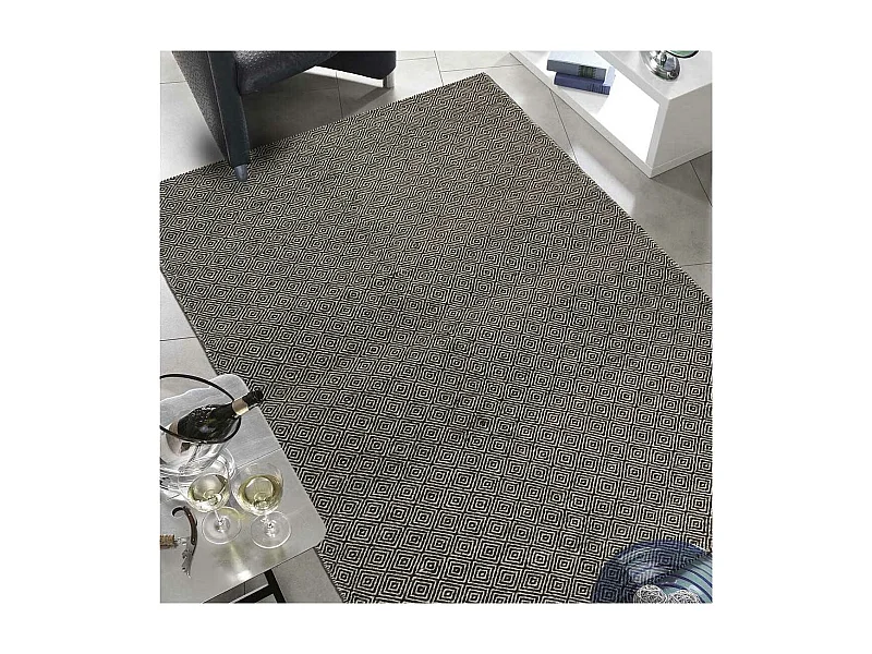 Tapis kilim 170x240 rectangle fait main en laine gris motif géométrique