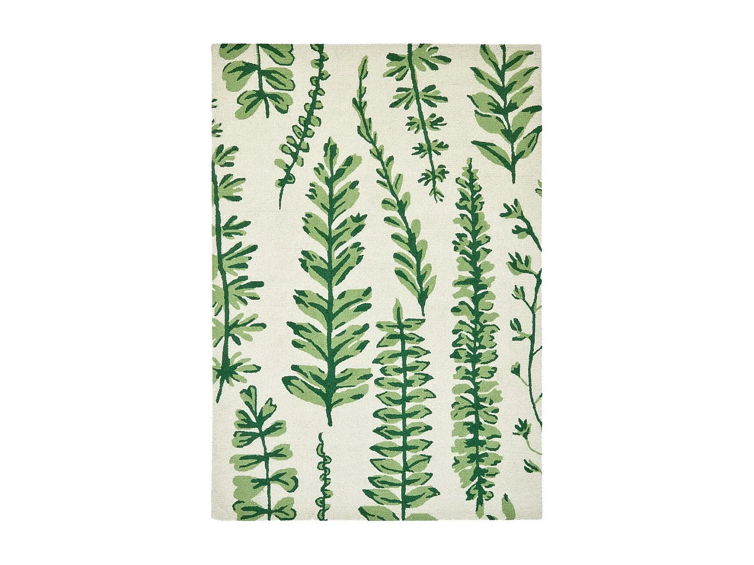 tapis entrée 120x180 fait à la main en laine crème et vert motif floral