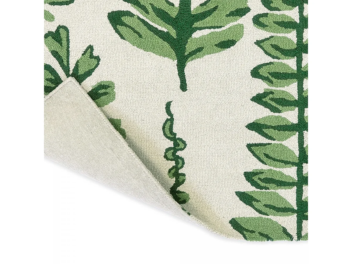 tapis entrée 120x180 fait à la main en laine crème et vert motif floral