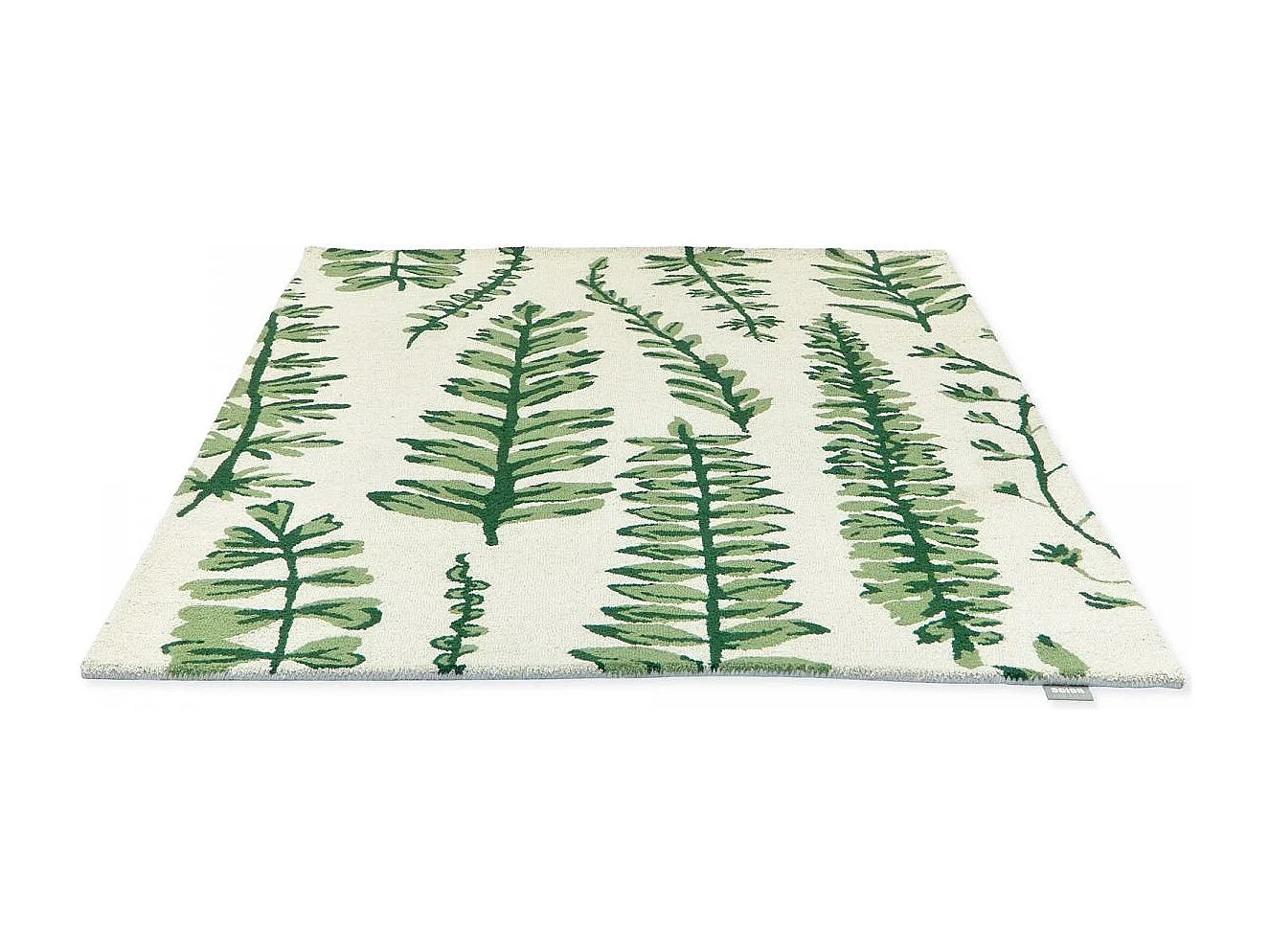 tapis entrée 120x180 fait à la main en laine crème et vert motif floral