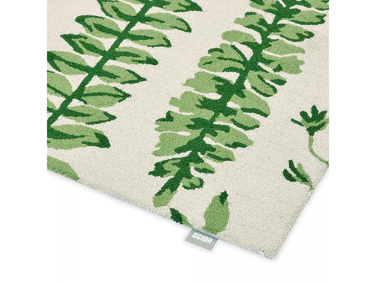 tapis entrée 120x180 fait à la main en laine crème et vert motif floral