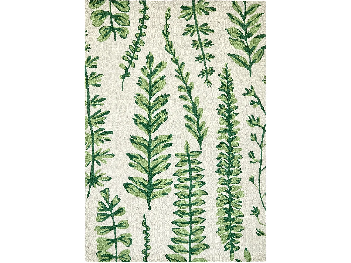 tapis entrée 120x180 fait à la main en laine crème et vert motif floral