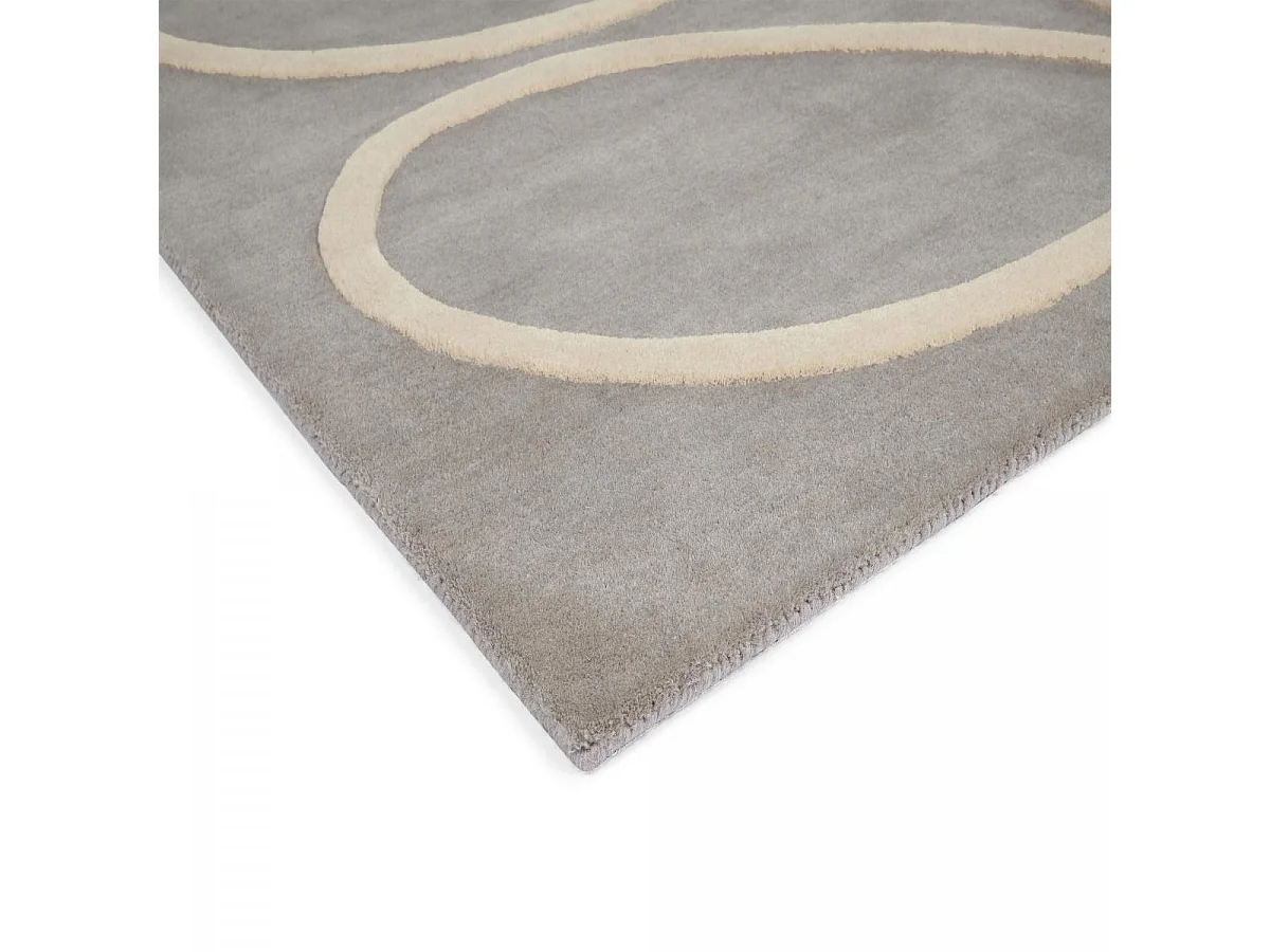 tapis chambre 160x230 fait à la main en laine gris et crème motif seventies