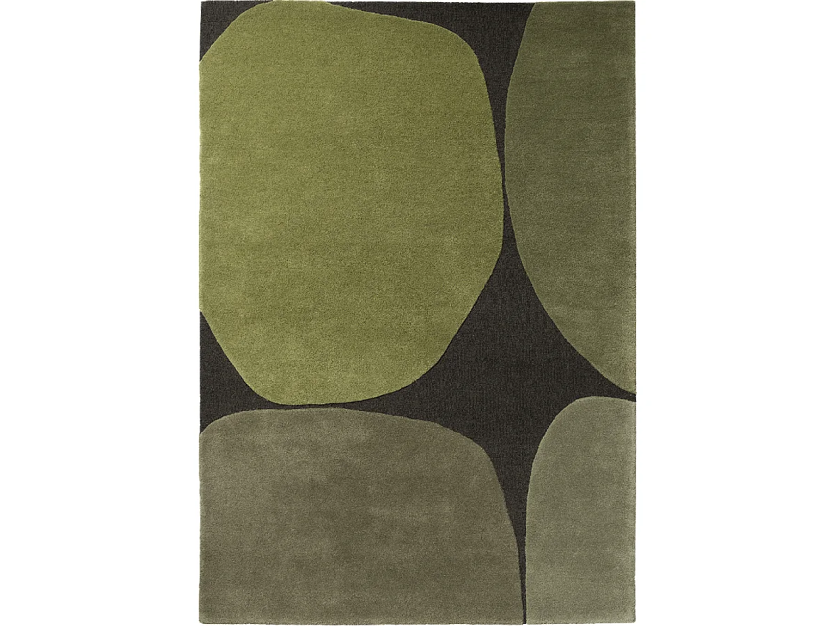 tapis couloir 140x200 fait main en laine vert rectangle motif rétro-vintage