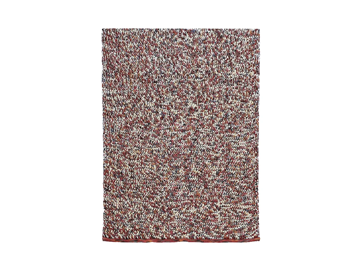 tappeto da ingresso 140x200 tessuto con motivo rettangolare in lana beige e rossa a finta tinta unita