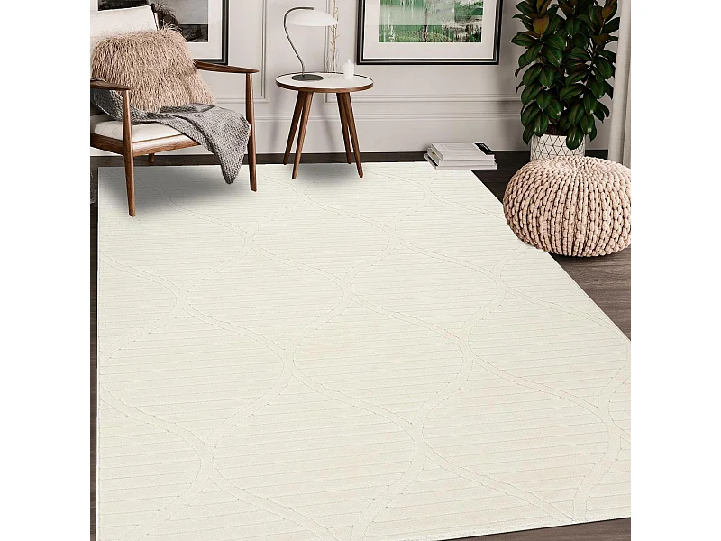 Tapis intérieur extérieur 120x160 en relief LYN14 TENDIA Crème ton sur ton