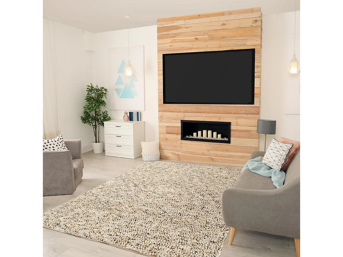 tapis chambre 170x240 fait main en laine crème et gris rectangle motif simple