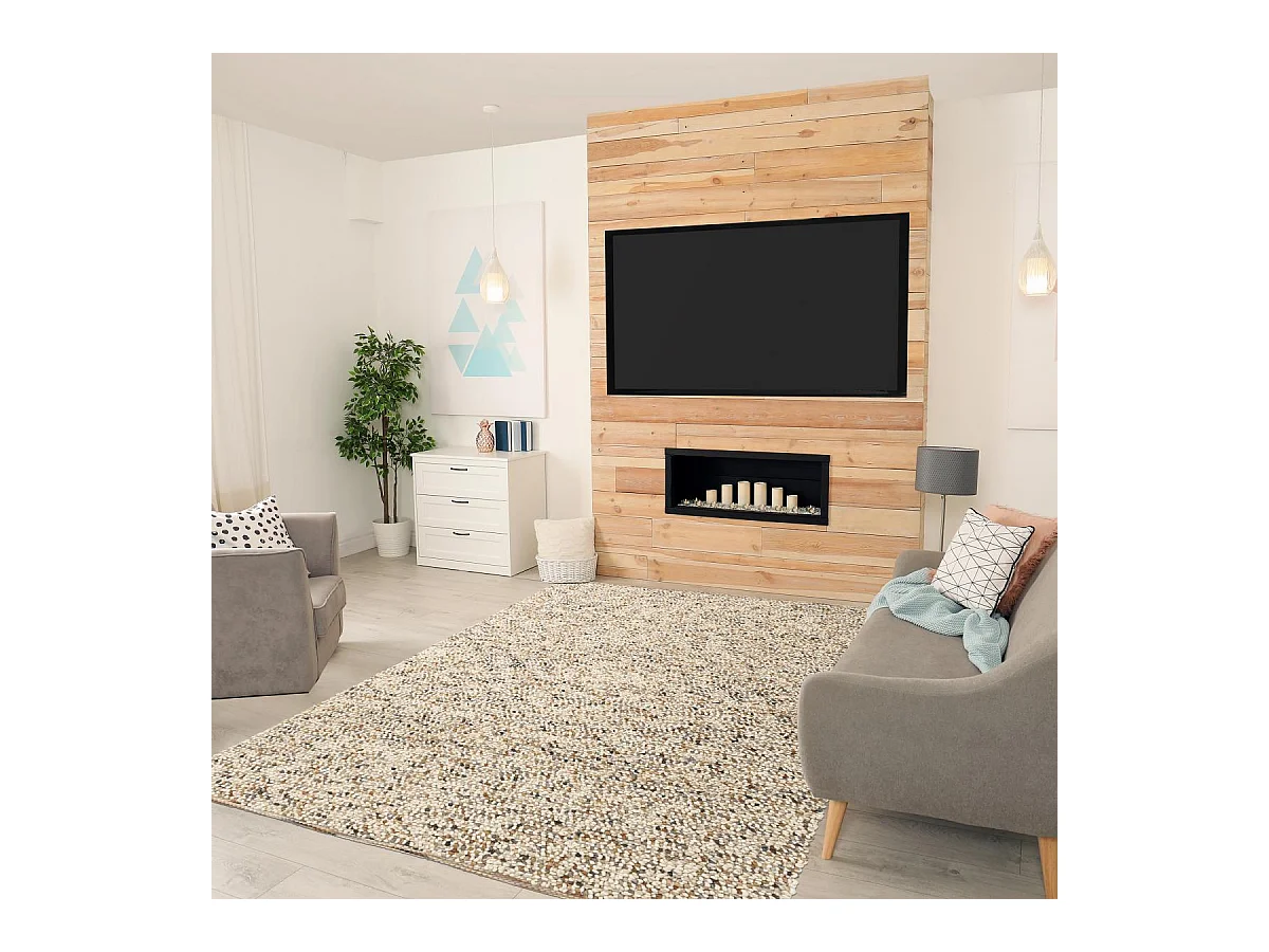 tapis chambre 170x240 fait main en laine crème et gris rectangle motif simple