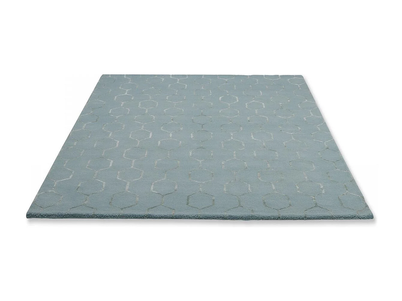 tapis salle à manger 250x350 fait à la main en laine bleu et vert motif faux uni