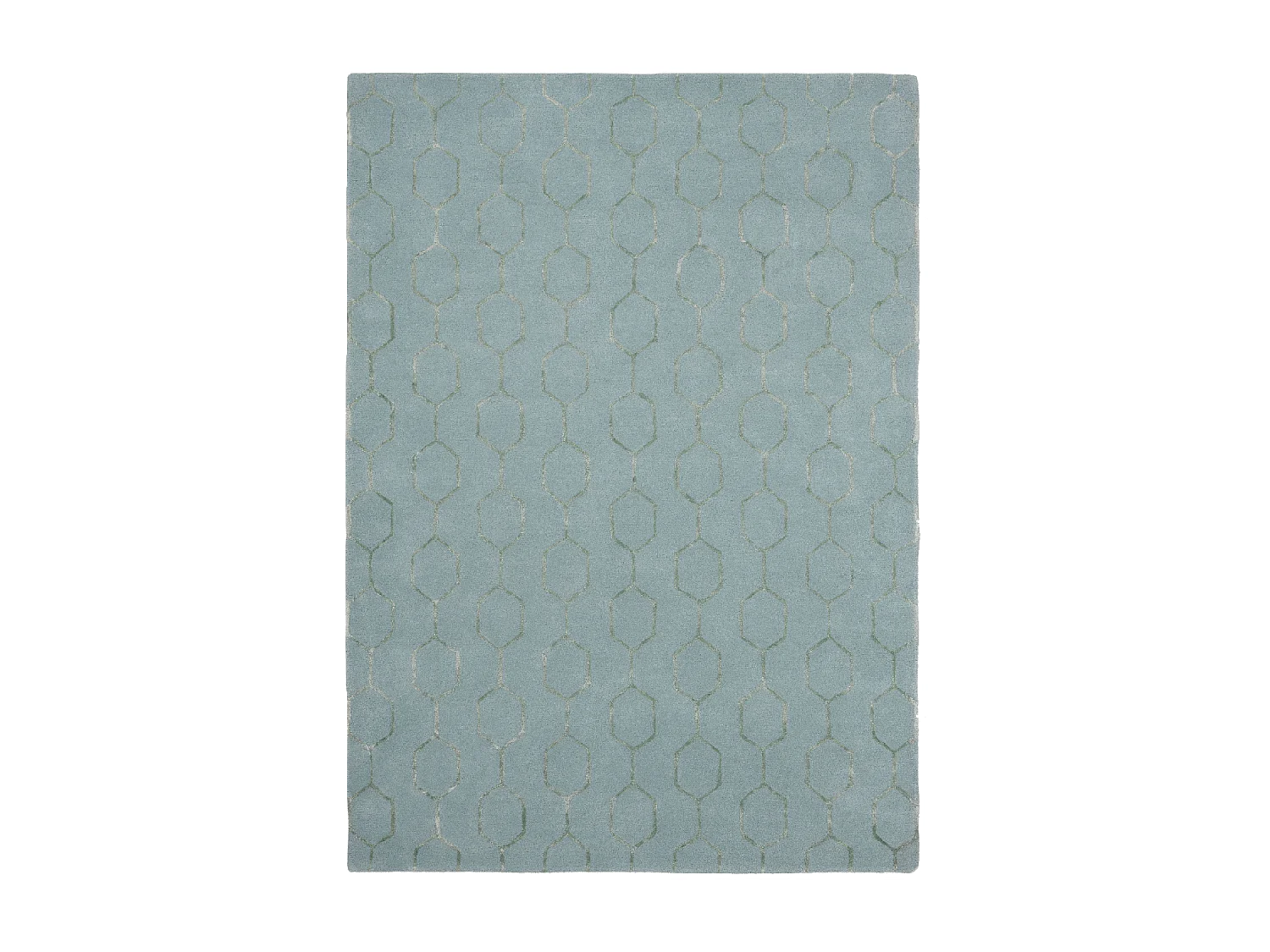 tapis salle à manger 250x350 fait à la main en laine bleu et vert motif faux uni