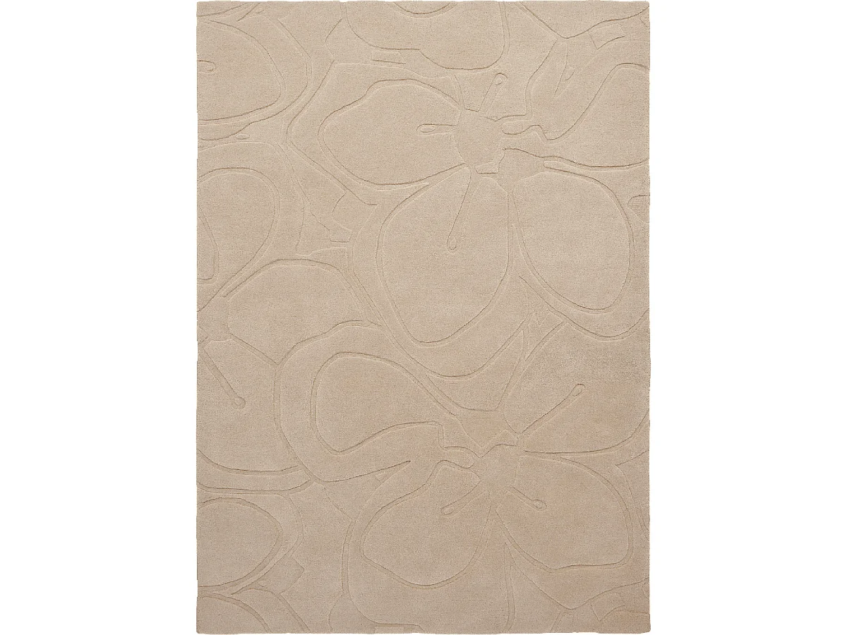 tapis chambre 170x240 fait à la main en laine crème rectangle motif faux uni