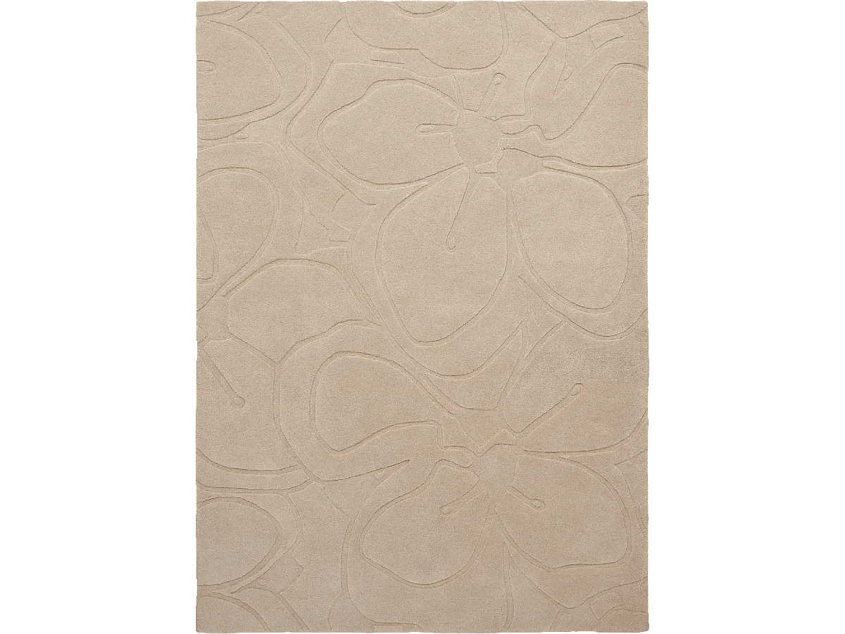 tapis chambre 170x240 fait à la main en laine crème rectangle motif faux uni