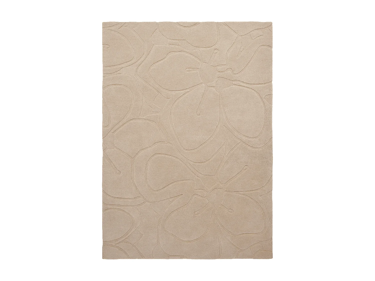 tapis chambre 170x240 fait à la main en laine crème rectangle motif faux uni