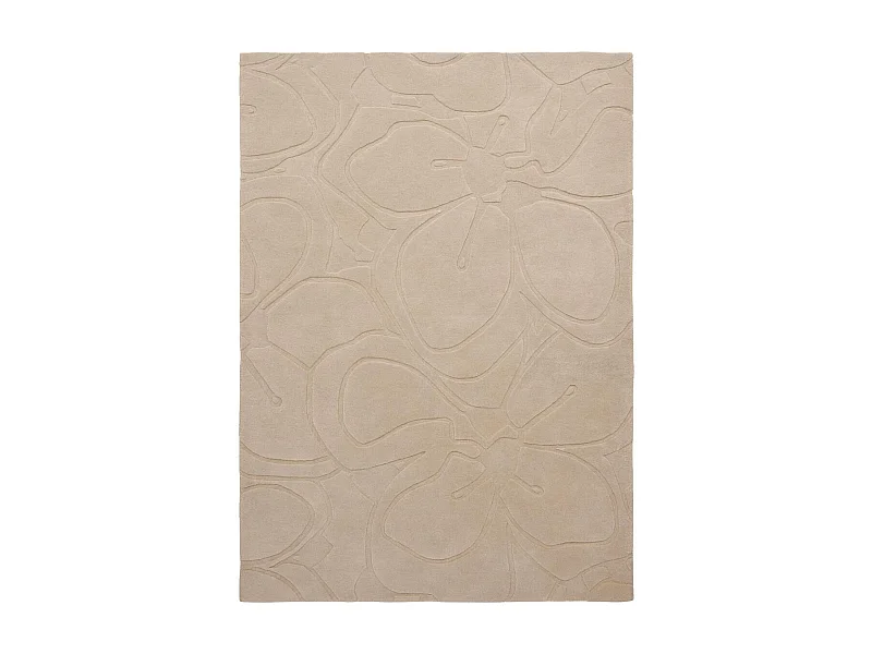 tapis chambre 170x240 fait à la main en laine crème rectangle motif faux uni
