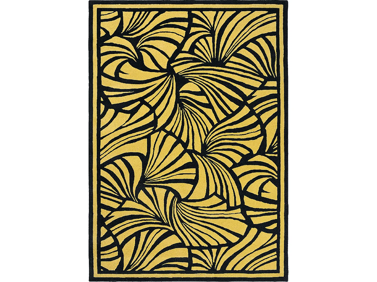 tapis chambre 200x280 fait à la main en laine or et noir rectangle motif abstrait