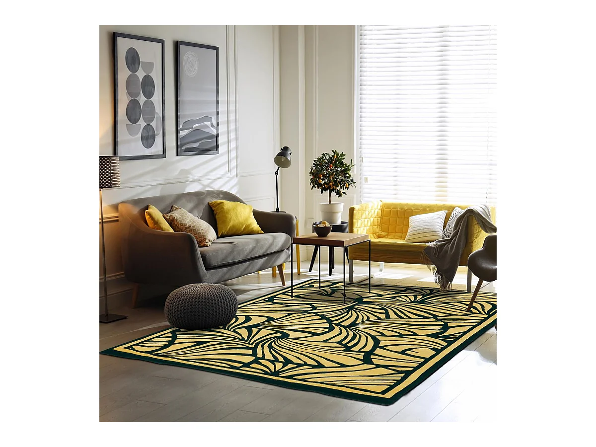 tapis chambre 200x280 fait à la main en laine or et noir rectangle motif abstrait