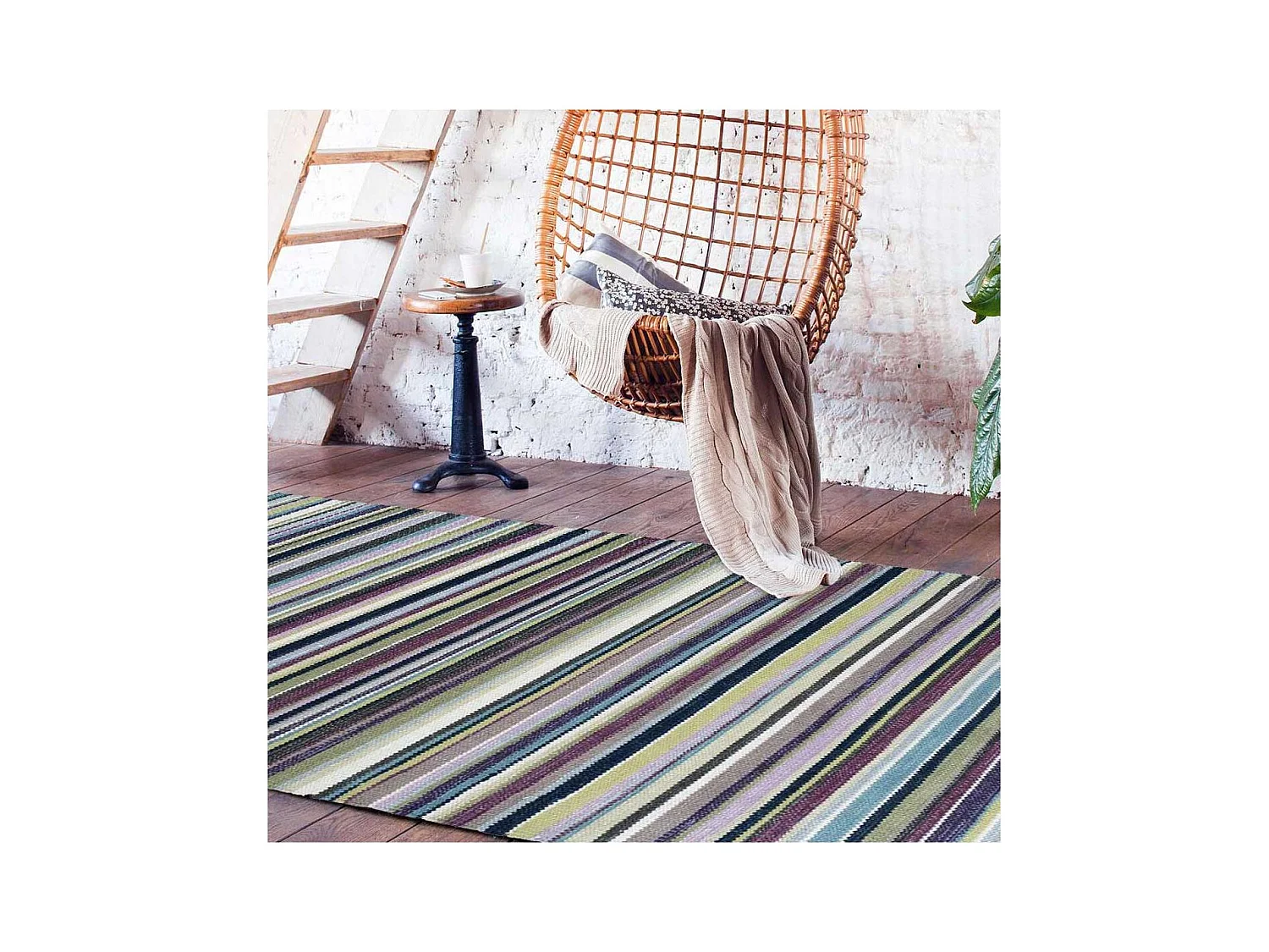 Tapis kilim 70x140 rectangle fait main en laine violet motif géométrique