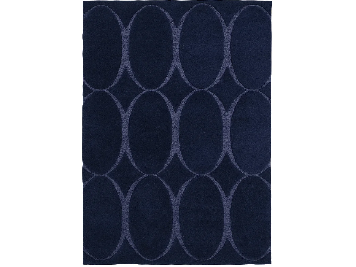 tapis salon 200x280 fait à la main en laine bleu marine rectangle motif simple
