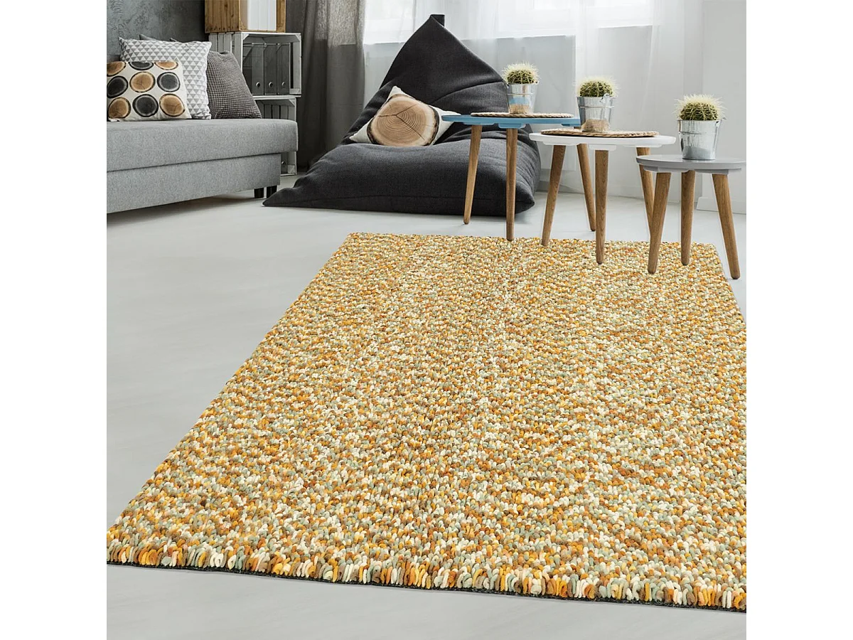 Tapis longs poils shaggy 250x350 rectangle tissé beige et gris en laine