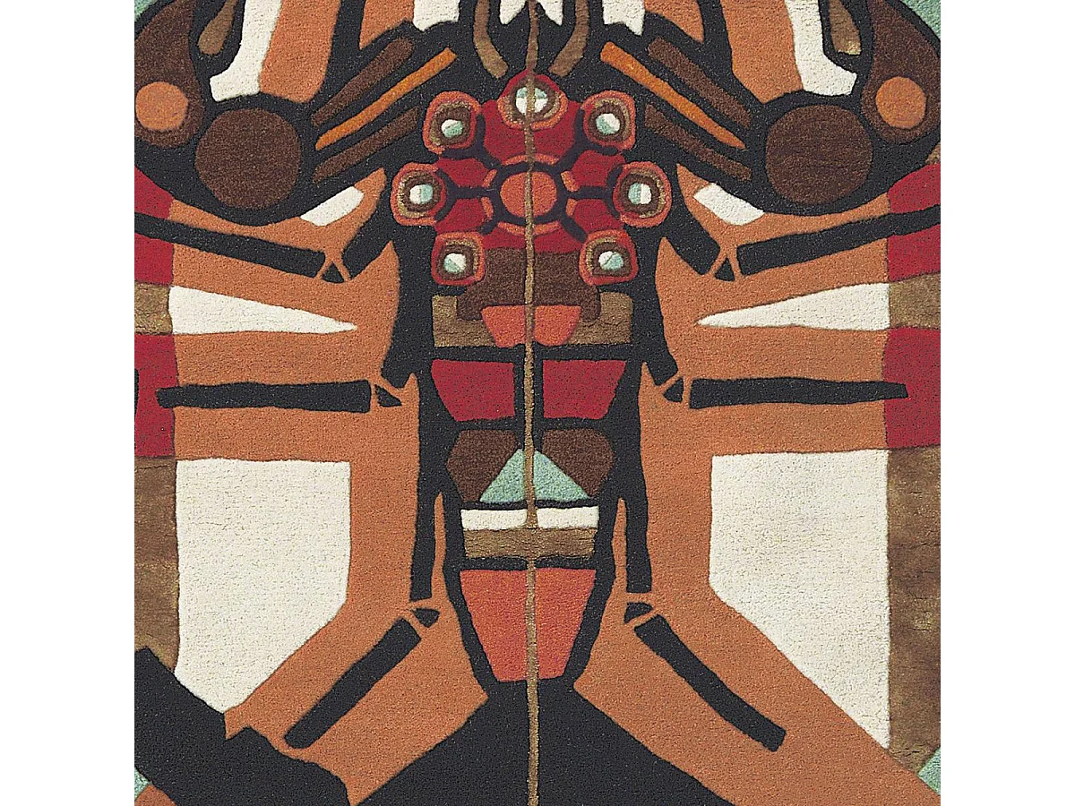 tapis entrée 100x100 fait à la main en laine multicolore motif fresque