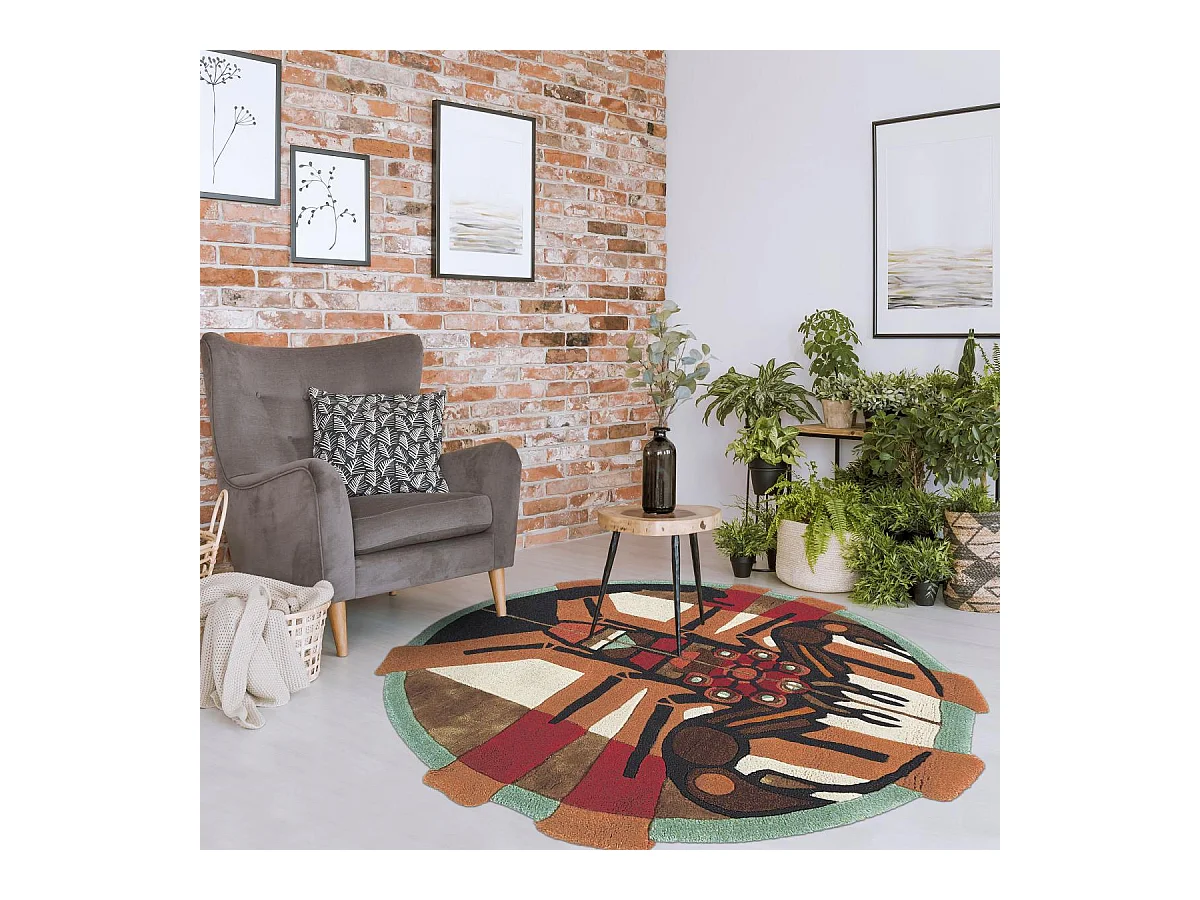 tapis entrée 100x100 fait à la main en laine multicolore motif fresque