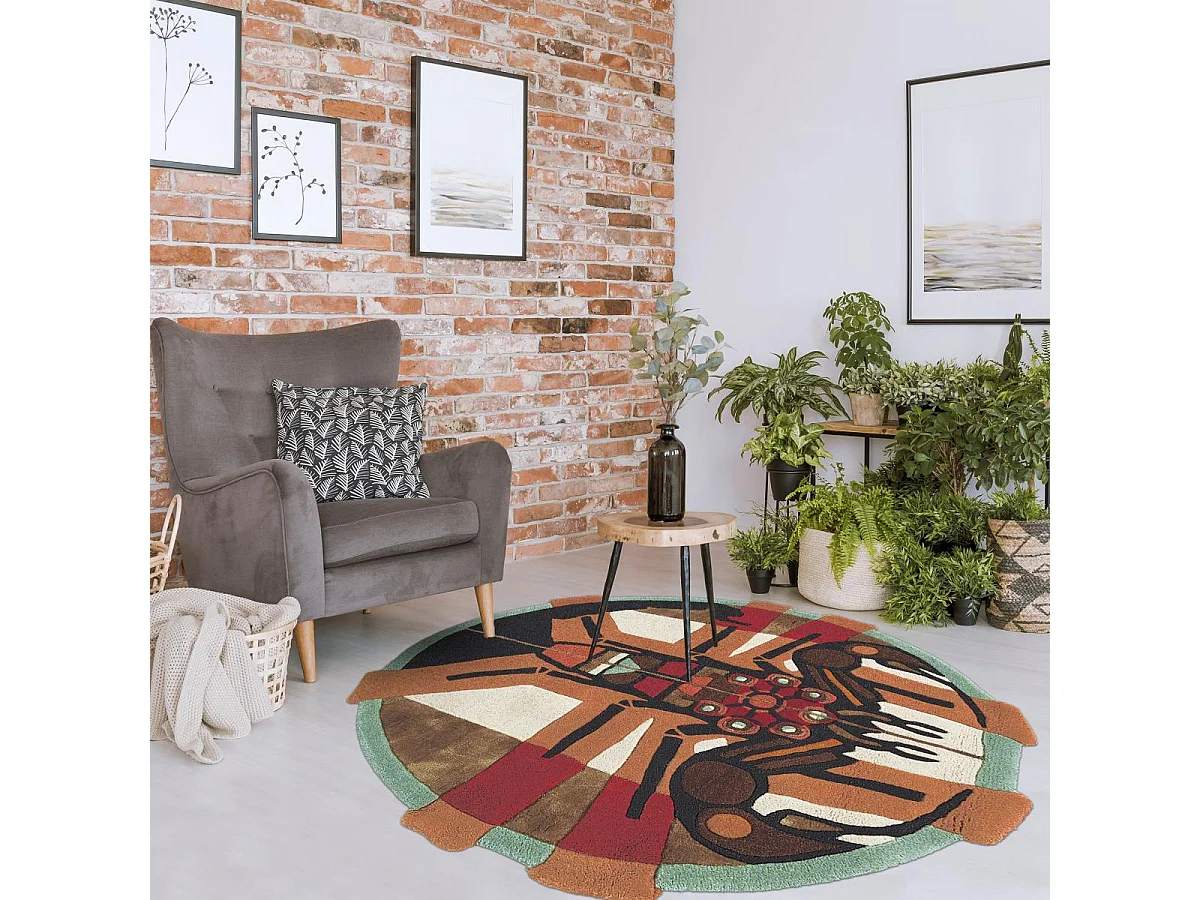 tappeto da ingresso 100x100 realizzato a mano in lana multicolore fantasia affresco