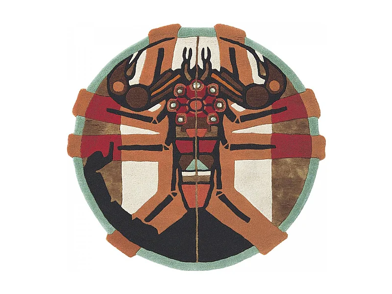 tapis entrée 100x100 fait à la main en laine multicolore motif fresque